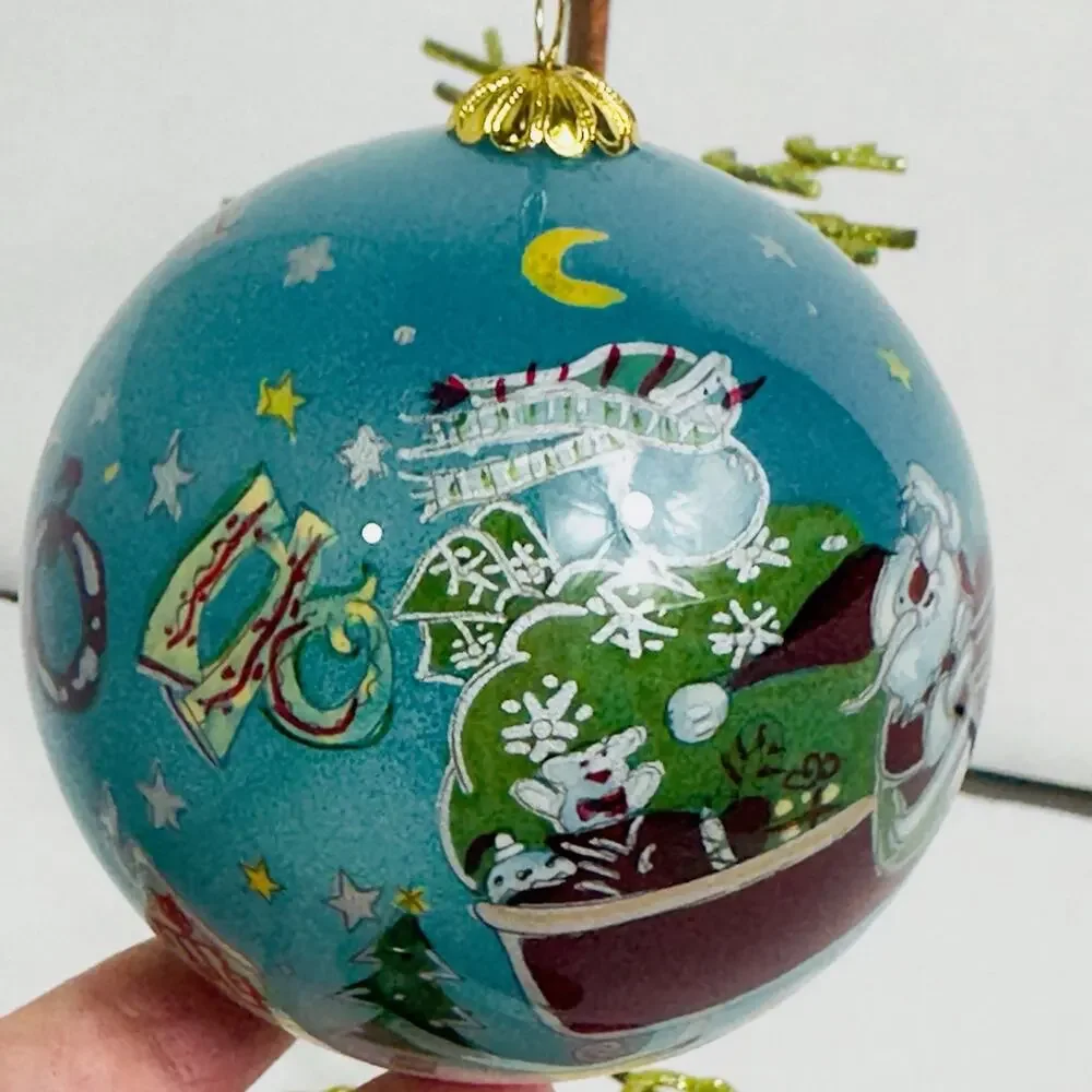 Pier 1 Li Bien 2009 Glass Ornament Santa Sleigh Reindeer Ho Ho Ho Inside Painted